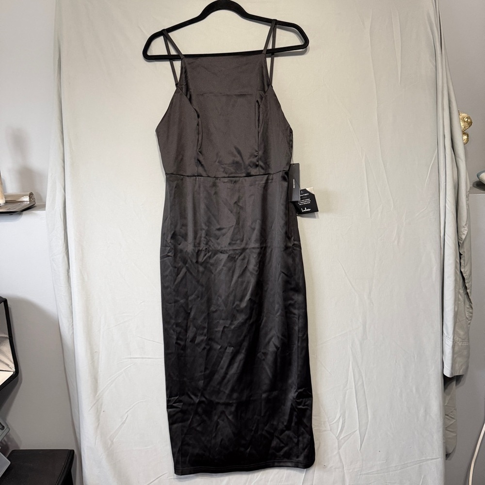 Lulus Womens Open Back Maxi Dress Size Large Black Prom Gala Formal Party Event